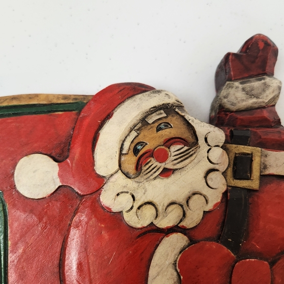 Vintage Wood Carved Santa Claus Christmas Wall Hanging Art Decor Plaque 13"x10" - Picture 9 of 9